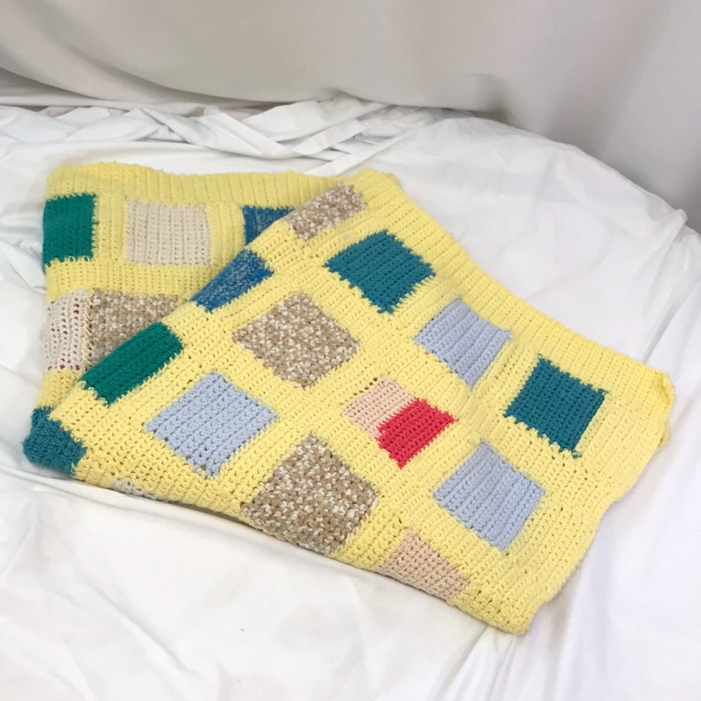 Vintage Multicolored Patchwork Squares Afghan Blanket